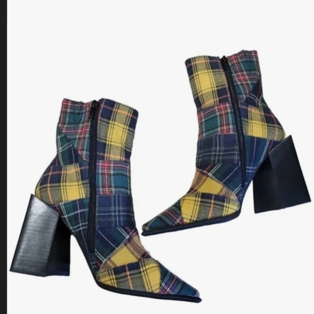 Jeffrey Campbell Siren plaid patchwork bootie size 6